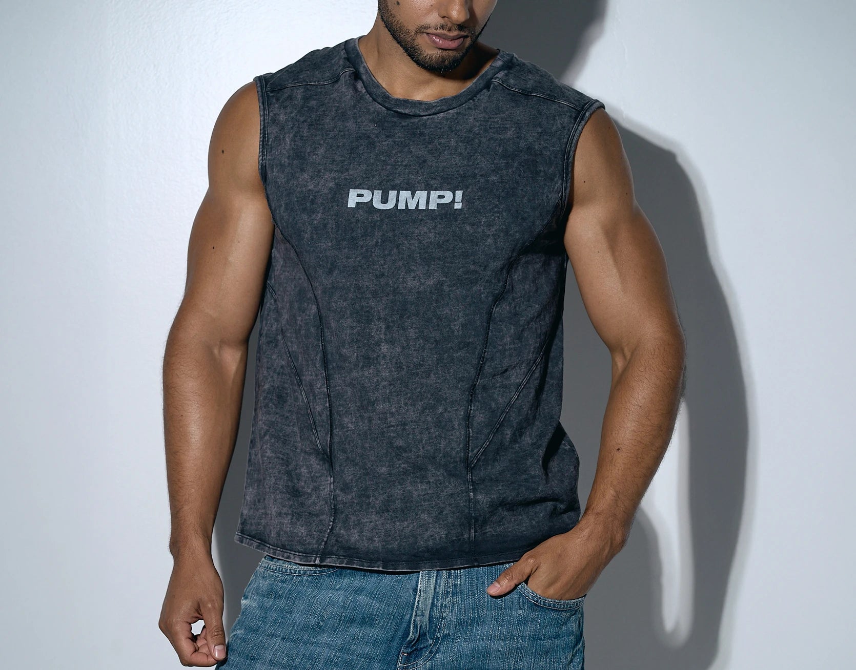 PUMP! Washed Denim Black Tank Top - BANG & STRIKE (view 3)