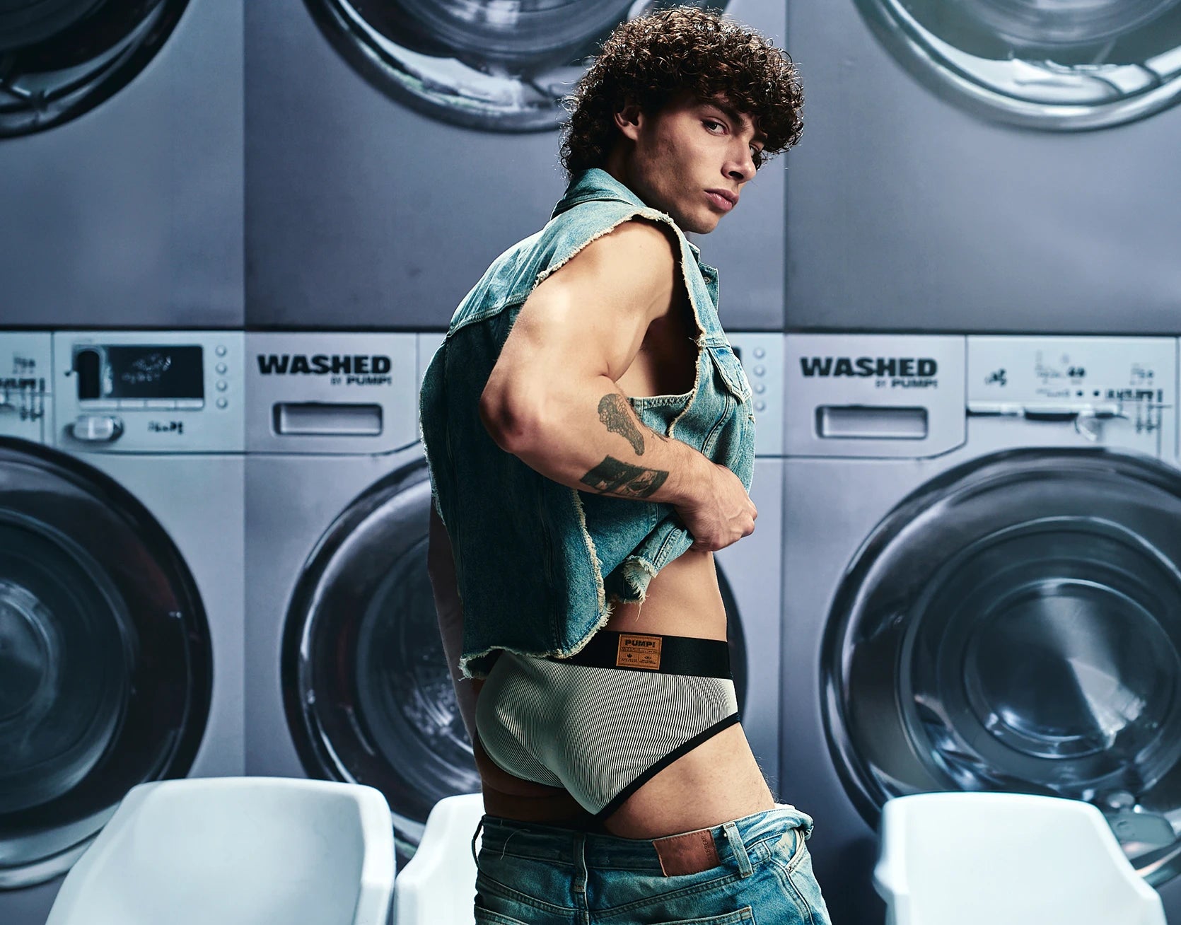 PUMP! Washed Denim Bleach Brief - BANG & STRIKE (view 7)