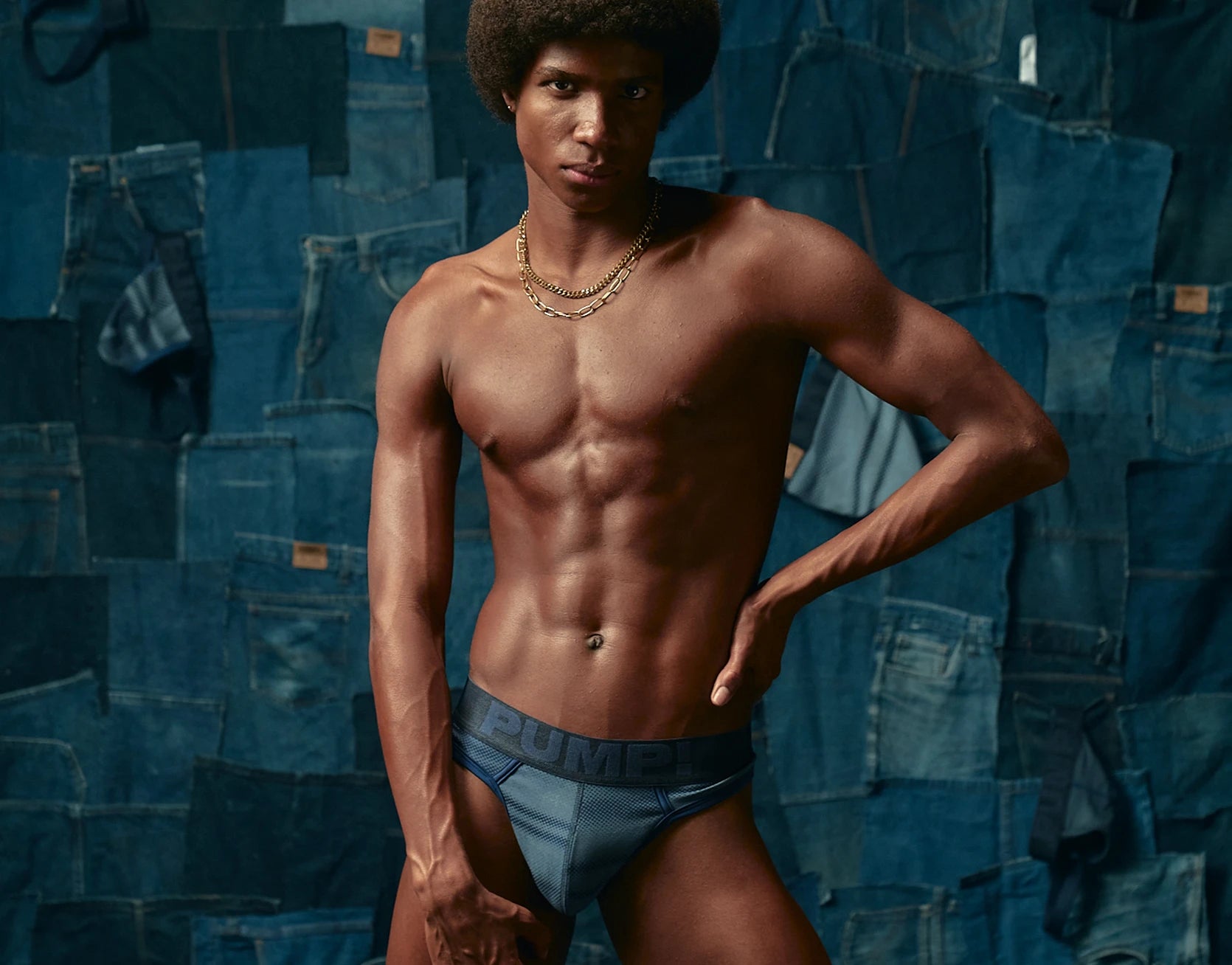 PUMP! Washed Denim Indigo Thong - BANG & STRIKE (view 7)