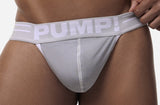 Close-up of the PUMP! Clay Thong cotton cup and grey PUMP! logo waistband