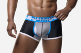 Black and grey PUMP! Match Point Drop Shot Boxer worn by a male model, front view